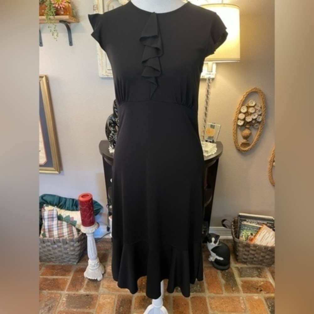 Esprit vintage little black dress with ruffled cap sleeves & detail.